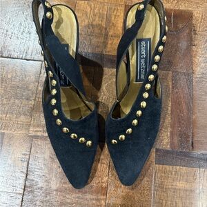 Stuart Weitzman Black Heels with Gold Studs